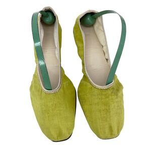 Vintage 1960s Feather Mocs Chartreuse Green Foldable Ballet Flats Size 6-6.5